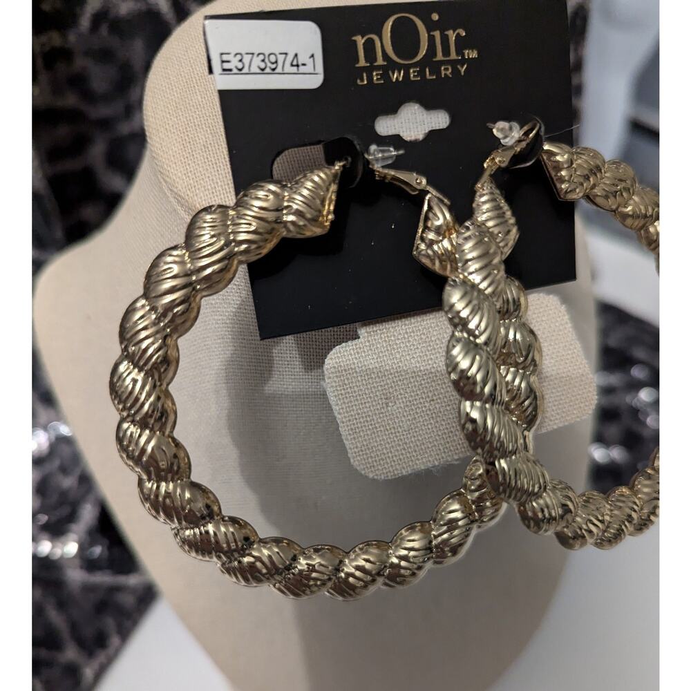 nOir Gold Tone Classic Twist Hoop Earrings - Picture 3 of 6